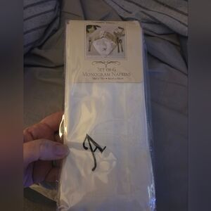 Monogrammed White Napkins Set of 6 "A" NEW